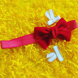 Дитяча повязка з бантом на голову "Велюр" (бантик червоний, повязка для волосся, бант на повязкі)