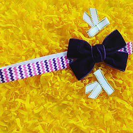 Дитяча повязка на голову "Велюр" (бант фіолетовий, бантик на повязкі для волосся, бант на резинкі)