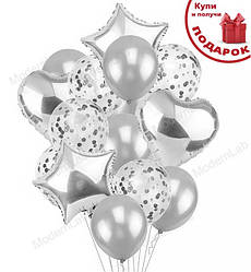 Гелієві кулі "Confetti silver", набір 14 шт (кульки з гелієм)