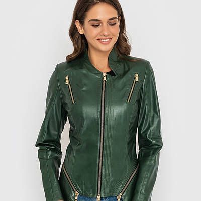 Зелена шкіряна куртка VK жіноча (Арт. LT2111)