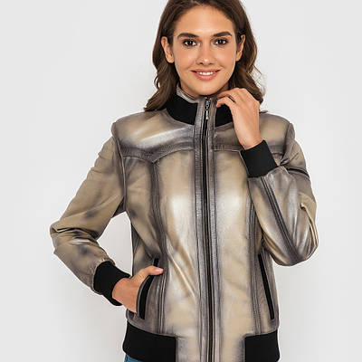 Шкіряна куртка-бомбер VK світла жіноча (Арт. LT221)