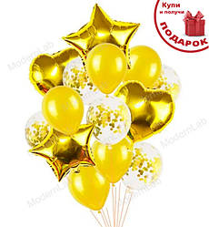 Гелієві кулі "Confetti gold", набір 14 шт (кульки з гелієм)