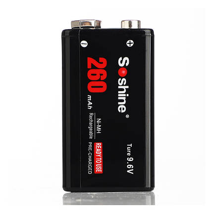 Аккумулятор Soshine Ni-9.6V-260, 6F22 (крона), 9.6V, 260mAh, LSD Ni-MH, Black, фото 1