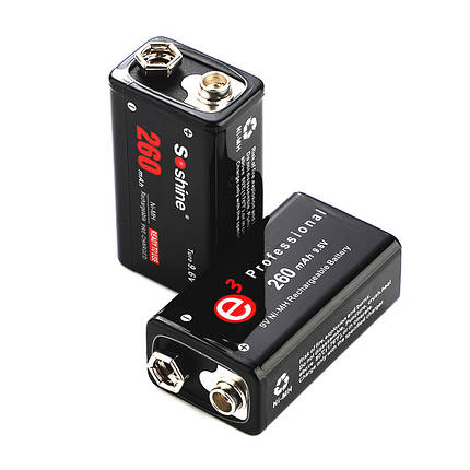 Аккумулятор Soshine Ni-9.6V-260, 6F22 (крона), 9.6V, 260mAh, LSD Ni-MH, Black, фото 3