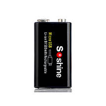 Аккумулятор Soshine USBLi-7.4V-500, 6F22 (крона), microUSB, 7.4V, 500mAh, Li-Po, LED, Black, фото 4