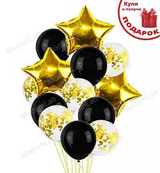 Гелієві кулі "Confetti gold&black", набір 14 шт (кульки з гелієм)
