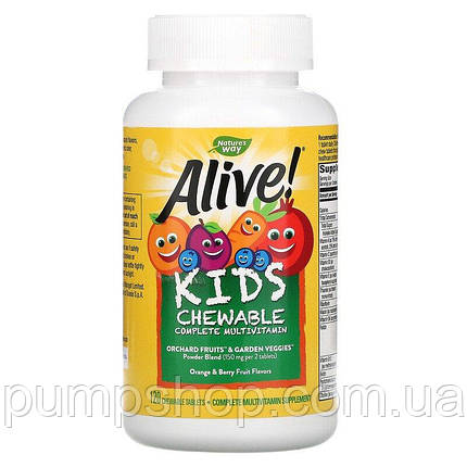 Вітаміни для дітей Nature's Way, Alive! Kids Chewable Complete Multivitamin 120 таб., фото 3