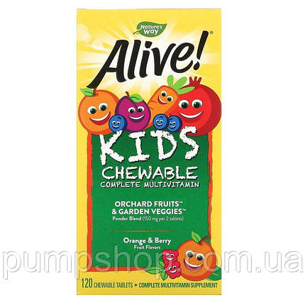 Вітаміни для дітей Nature's Way, Alive! Kids Chewable Complete Multivitamin 120 таб., фото 1