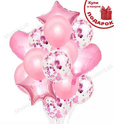 Гелієві кулі "Confetti pink", набір 14 шт (кульки з гелієм)
