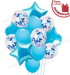 Гелієві кулі "Confetti blue", набір 14 шт (кульки з гелієм)