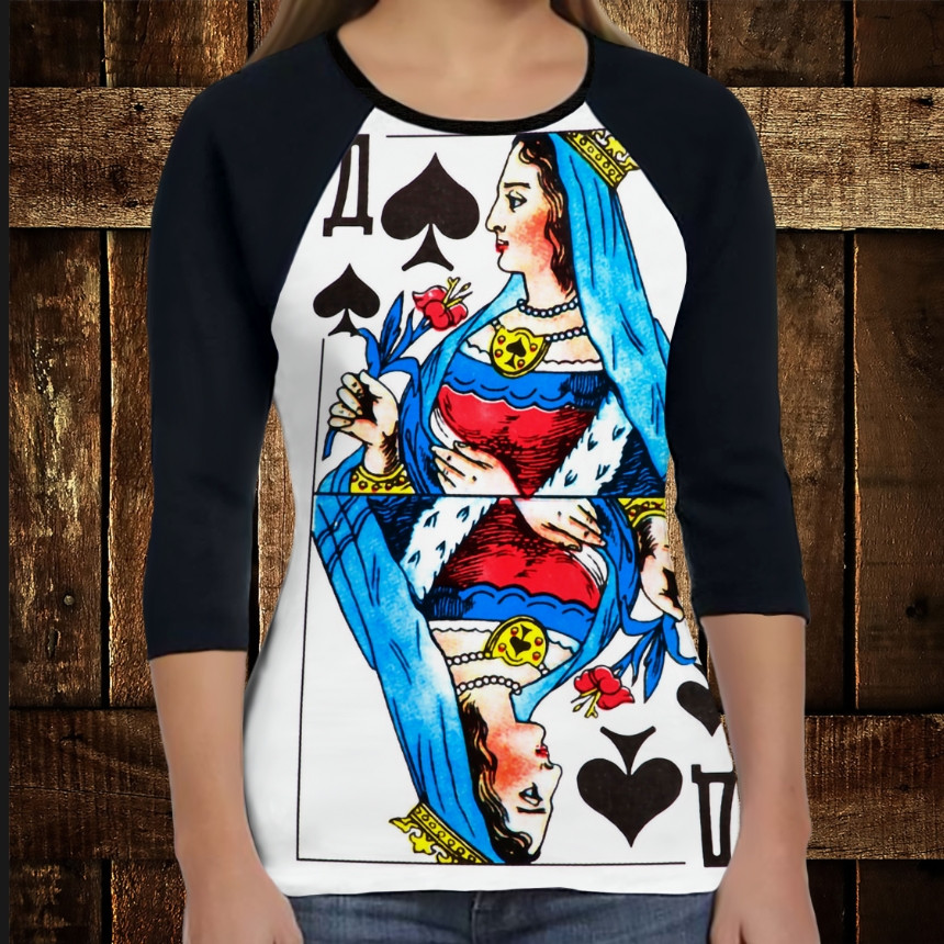 Лонгслив-реглан з 3D принтом: Гральні Карти. Пікова дама ВСІ Розміри, фото 1