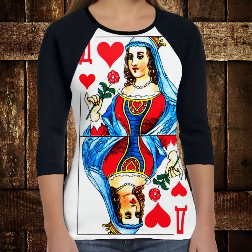 Лонгслив-реглан з 3D принтом: Гральні Карти. Чирвова дама ВСІ Розміри, фото 1