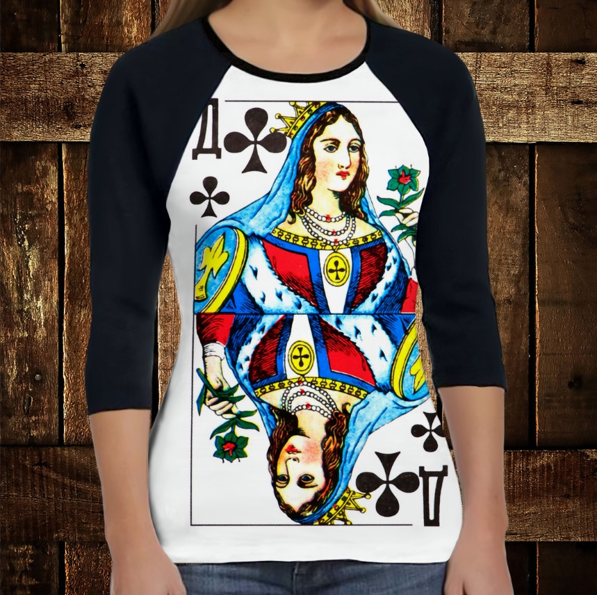 Лонгслив-реглан з 3D принтом: Гральні Карти. Дама Треф ВСІ Розміри, фото 1