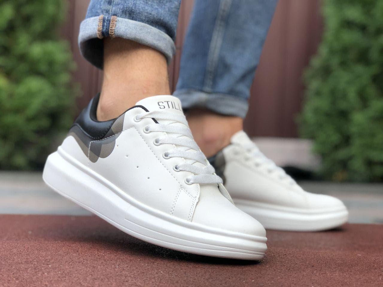 Мужские Кроссовки Белые с Черным Still Эко Кожа Весна/лето/осень Обувь ...
