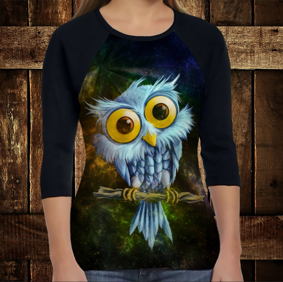 Лонгслив-реглан з 3D принтом: Сови. Космічний пугач ВСІ Розміри, фото 1