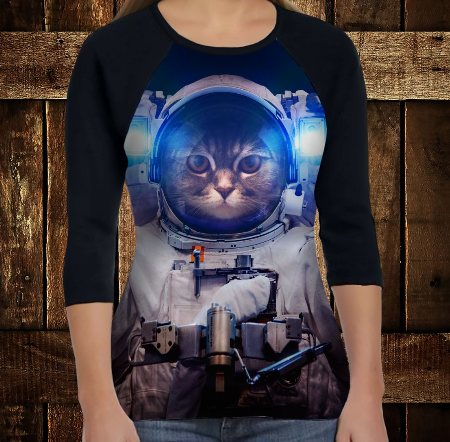 Лонгслив-реглан з 3D принтом: Кіт в скафандрі. Кіт Космонавт ВСІ Розміри, фото 1