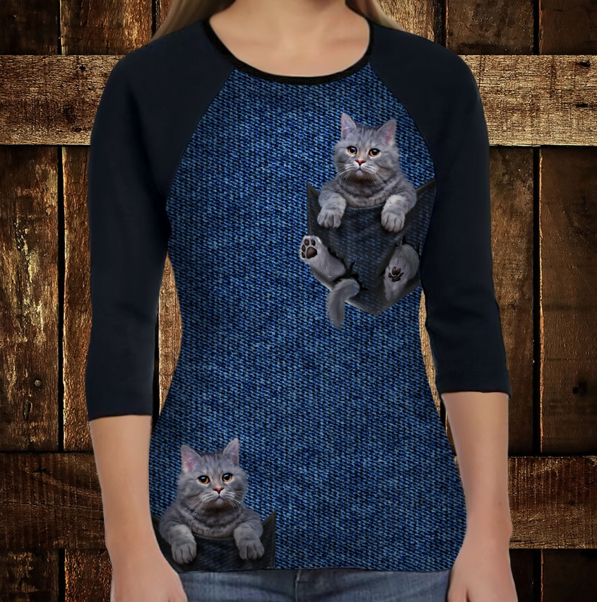 Лонгслив-реглан з 3D принтом: Кошеня в кишені ВСІ Розміри, фото 1