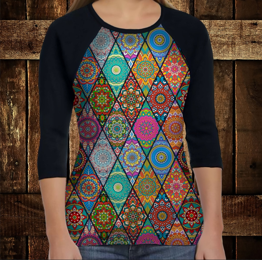 Лонгслив-реглан з 3D принтом: Печворк Колор. Patchwork color ВСІ Розміри, фото 1