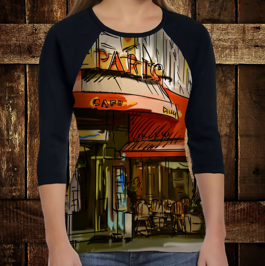 Лонгслив-реглан з 3D принтом: Затишне кафе на вулиці Парижа ВСІ Розміри, фото 1