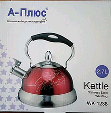 Якісний металевий чайник зі свистком з нержавіючої сталі для газової плити А-Плюс чайник нержавійка, фото 2