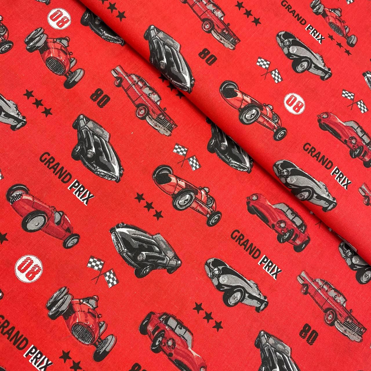 Польська бавовняна тканина "Гоночні машинки на червоному"