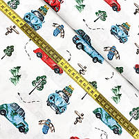 Польська бязь "Машинки червоні, блакитні з деревами", фото 2