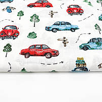 Польська бязь "Машинки червоні, блакитні з деревами", фото 4