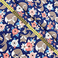 Польська бавовняна тканина "Лисички з квітами на синьому", фото 2