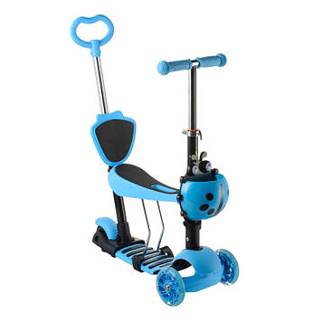 Беговел Scooter 18-1 від 1 року синій | триколісний самокат з кошиком, сидінням і батьківською ручкою