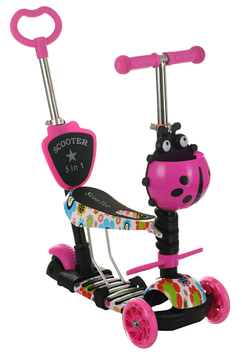 Беговел Scooter 18-2 від 1 року рожевий | триколісний самокат з кошиком, сидінням і батьківською ручкою