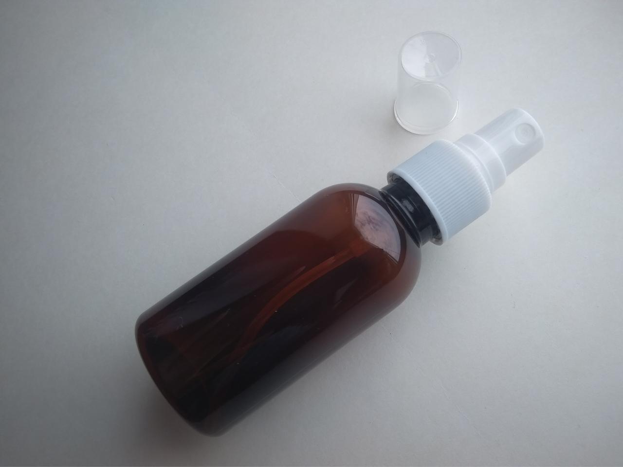 50 - 55 мл ПЕТ круглий коричневий флакон пластиковий, пластмасовий в комплекті з розпилювачем 20/410