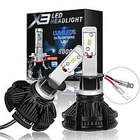 Комплект автомобильных LED ламп X3 H1 HeadLight 6000lm. 6500k. 50w