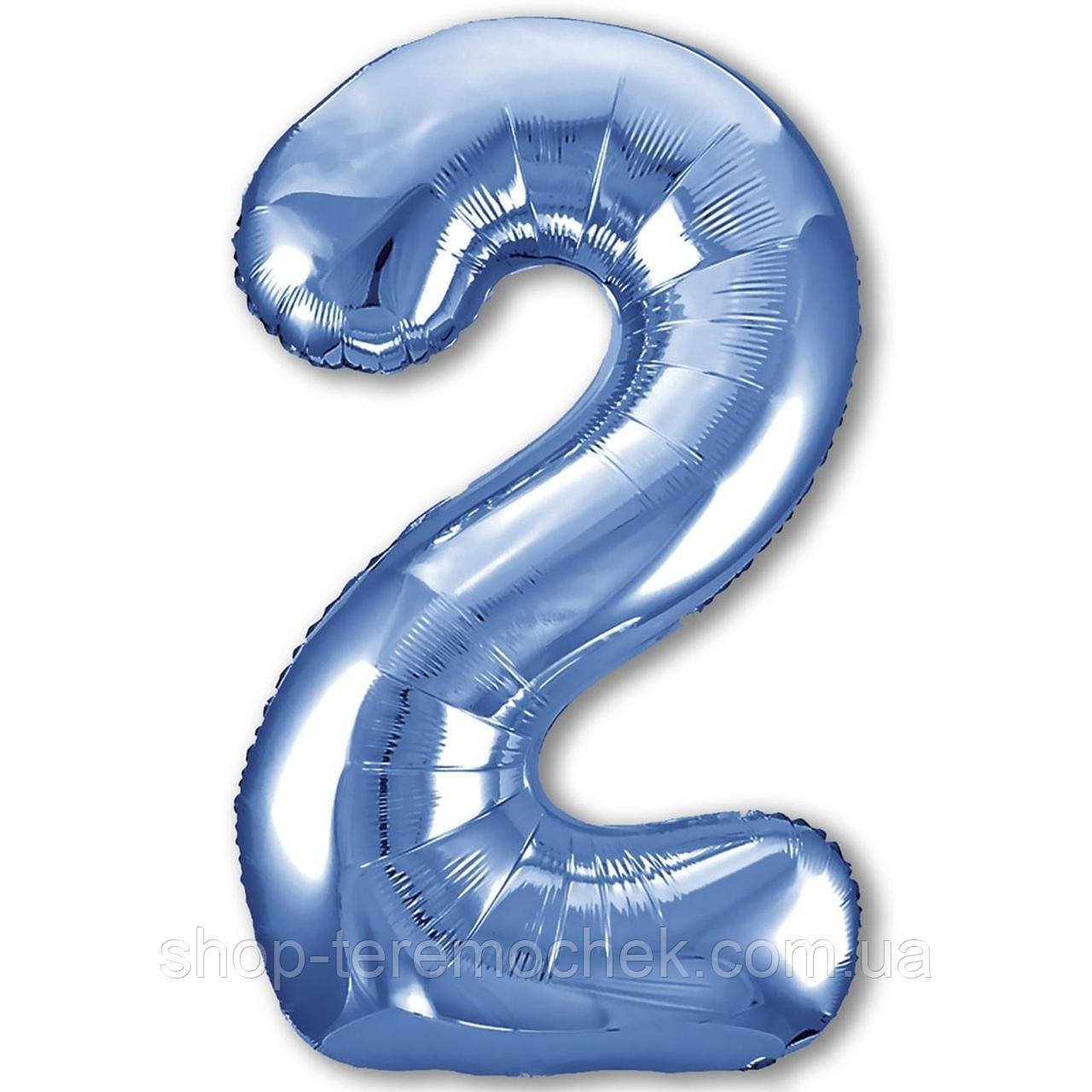 Фольговані кулі цифри, куля фольгований холодний синій цифра 2, 100 см Китай, фото 1