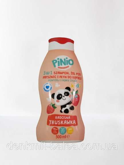 Дитячий шампунь для миття тіла та прийняття ванної Pinio 3in1 Shampoo Radosna Truskawka Kids 500 мл