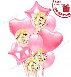 Гелієві кулі "Confetti rosy", набір 14 шт (кульки з гелієм)