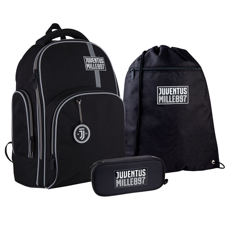 Шкільний набір рюкзак + пенал + сумка Kite FC Juventus (JV21-706M) 800 г 38x29x16,5 см 16 л чорний