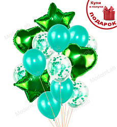 Гелієві кулі "Confetti green", набір 14 шт (кульки з гелієм)