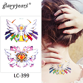 Флеш Тату. 21*15 См. Тимчасова, Перевідна. Набір, Пір’Я, Крила, Банти, New School, Lc-399 (S), Кольорові