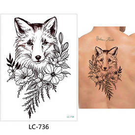 Флеш Тату. 21*15 См. Перевідна. Тимчасова. Лисиці, Мінімалізм, Геометрія, Квіти, Lc-736 (S), Ч/Б