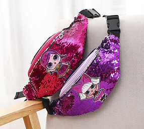 Стильна поясна сумка бананка з пайтками та лялькою Лола