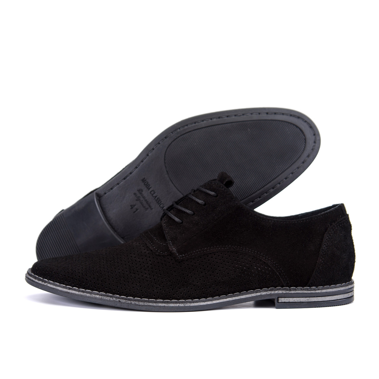 Чоловічі шкіряні літні туфлі VanKristi classic black, фото 1