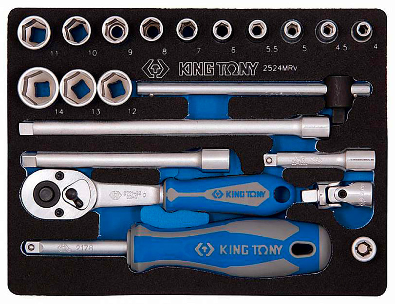 Набір головок KING TONY 1/4" 29 одиниць, 6-гранні, 4-14 мм (2528MRV), фото 1