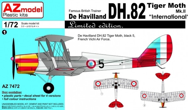 Пластикова модель 1/72 AZ model 7472 британський тренувальний літак DH.82 Tiger Moth MkII "International", фото 1