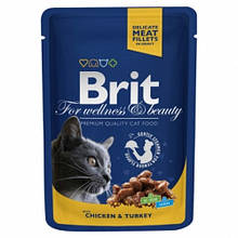 Консерви Brit Premium Cat Pouch для кішок, курка і індичка, 100г