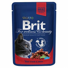 Консерви Brit Premium Cat Pouch тушкована яловичина та горошок, для кішок, 100 г
