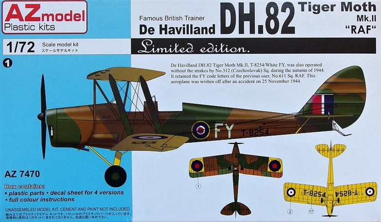 Пластикова модель 1/72 AZ model 7470 британський навчальний літак DH.82 Tiger Moth Mk.II (RAF), фото 1