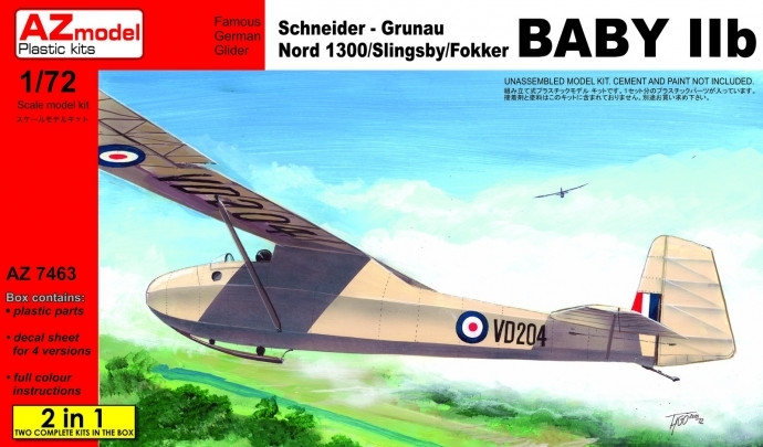 Пластикова модель 1/72 AZ model 7463 німецький планер Nord 1300/Slingsby/Fokker Baby IIb 2-in-1