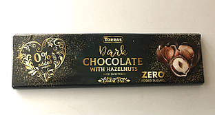 Чорний шоколад без цукру з лісовими горіхами Torras ZERO, 300 g