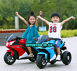 Дитячий триколісний електромобіль-мотоцикл на акумуляторі Bambi 3912 з шкіряним сидінням червоний, фото 7