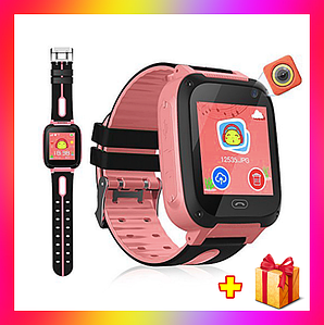 Дитячі смарт годинник телефон Smart Baby watch S4 з GPS рожевий колір. Розумні годинник + 2 ПОДАРУНКА